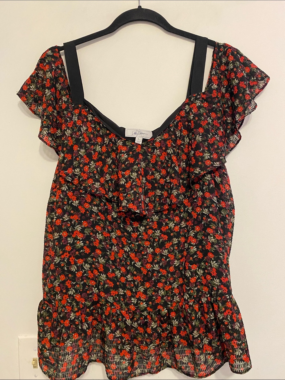 libby. edelman Black Floral Ruffle small sleeve Blouse